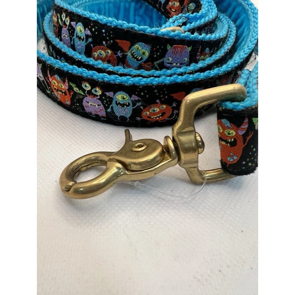 1” Monstro City Upgraded 6’ Elite Dog Leash Blue Velvet fun halloween monster